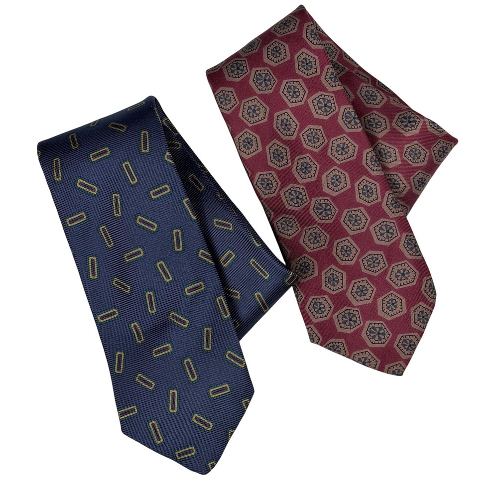 Brooks Brothers Makers Silk Tie Bundle Navy Geometric Burgundy Hexagon Mens USA